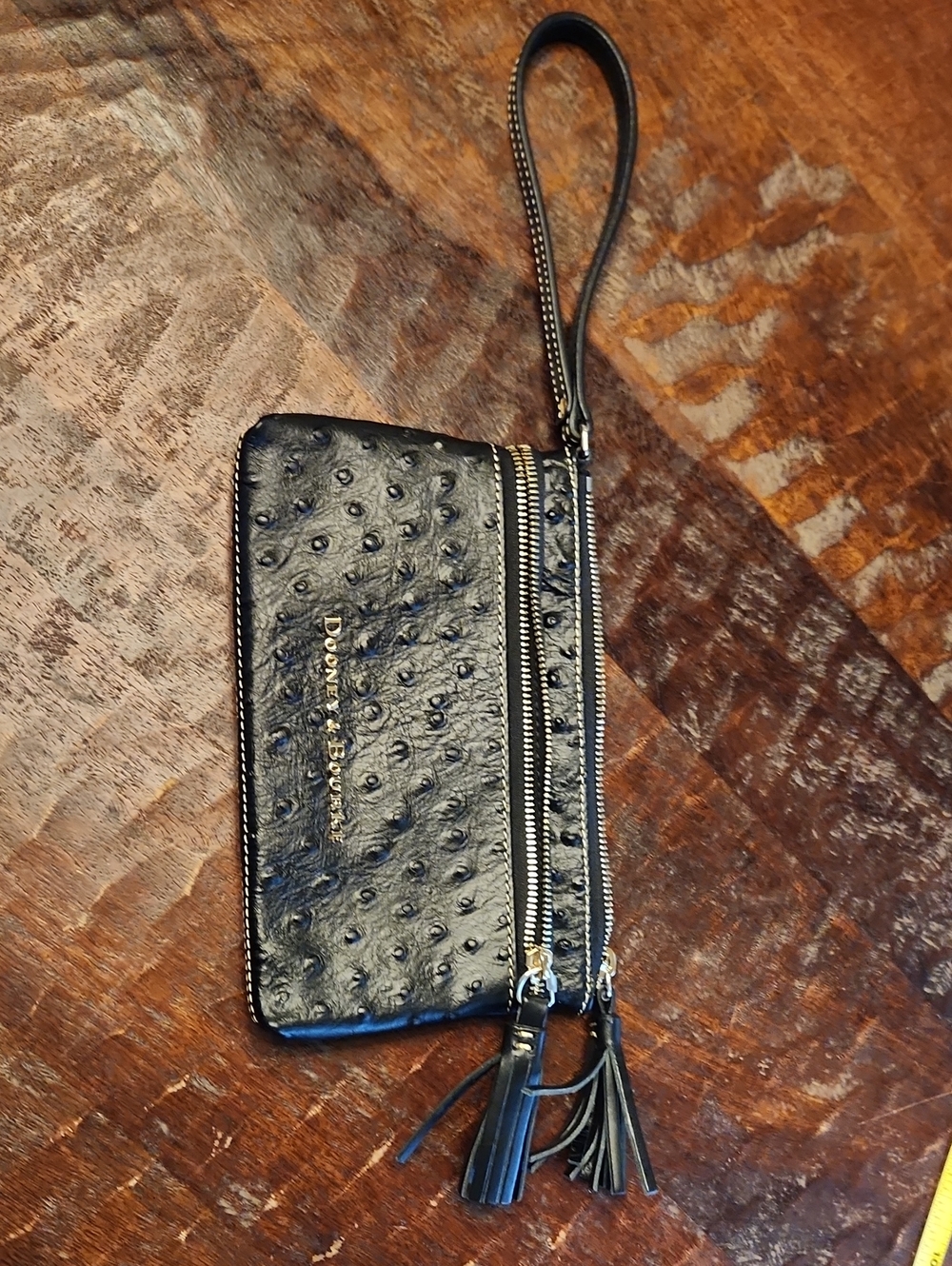 Dooney & Bourke Black Ostrich-Textured Zip Wristlet